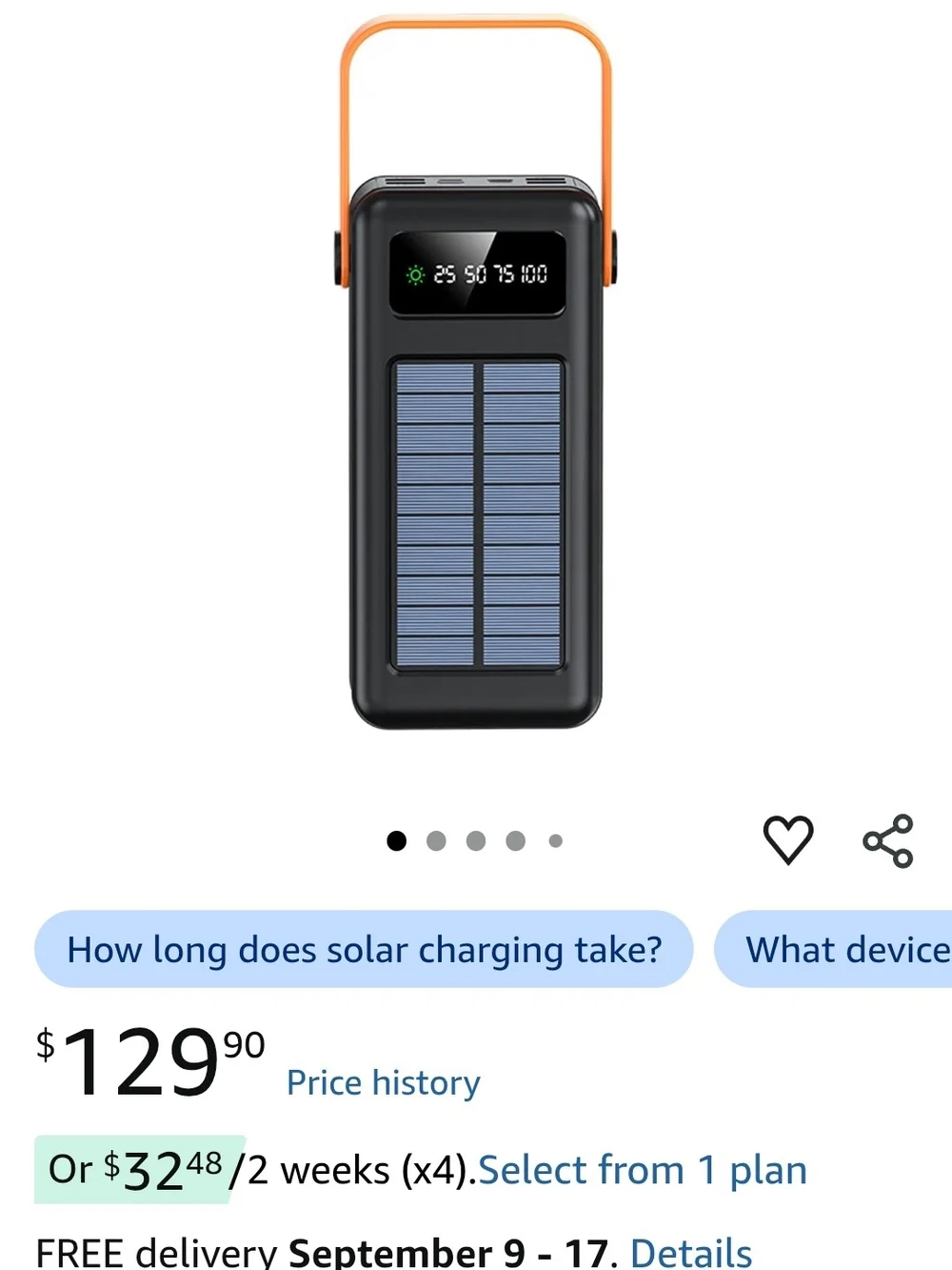 Portable Solar Power Bank with Orange Carry Handle - Factory Sealed!